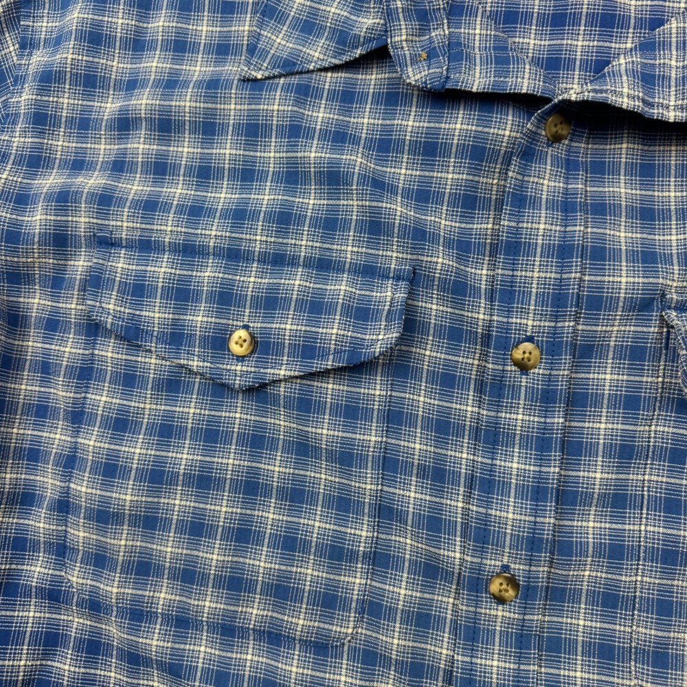 Vintage LL Bean Mens XL Blue Plaid Short Sleeve Button Up Shirt Outdoors Granola - Picture 3 of 8
